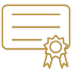 Certificat ou document officiel avec lignes de texte et un sceau de rosette, symbolisant la qualité, la récompense ou l'accréditation.