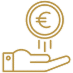 Main ouverte recevant une pièce Euro (€) tombante, symbole de paiement, revenu, économie ou investissement financier.